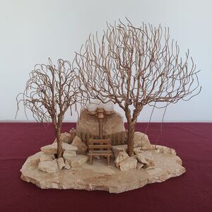 Unique Artisan GW Sanders Stone & Wire Double Tree Sculpture on Marble OOAK 1998